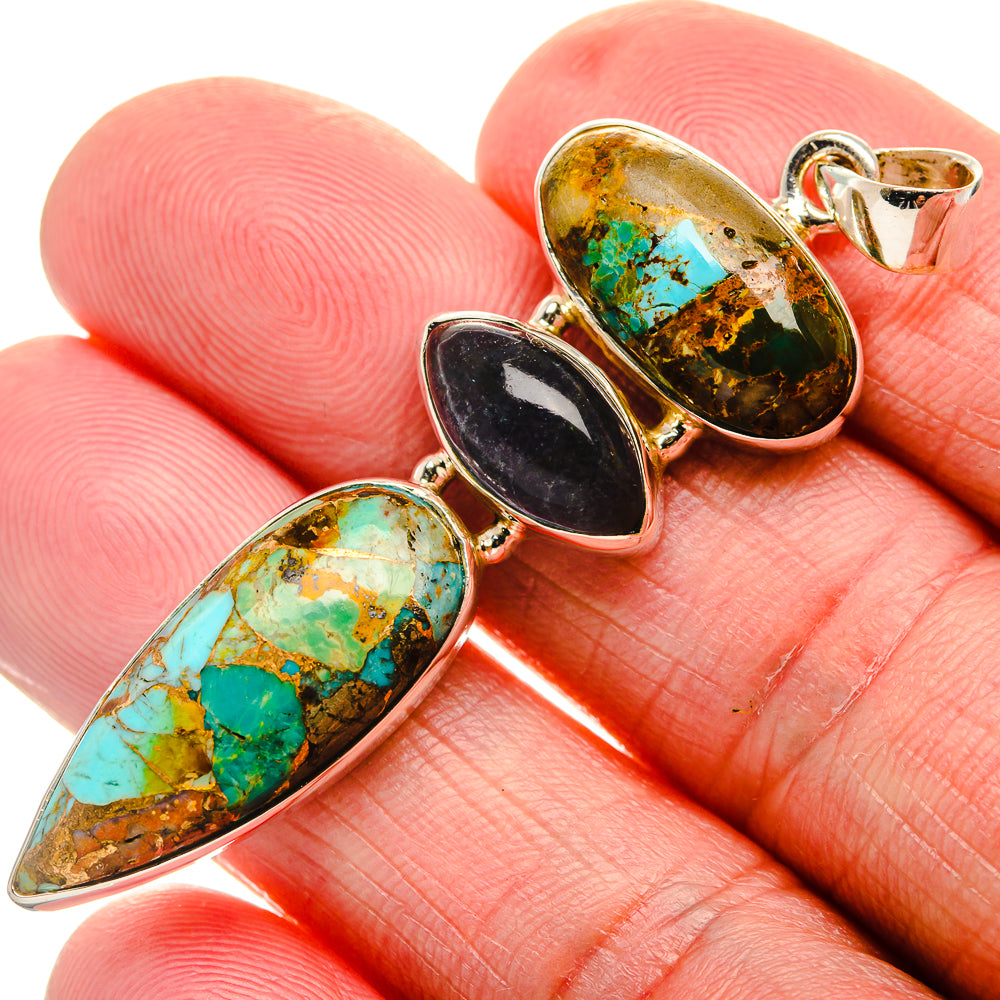 Blue Copper Composite Turquoise, Fluorite Pendant 2 1/4" (925 Sterling Silver) PD37012