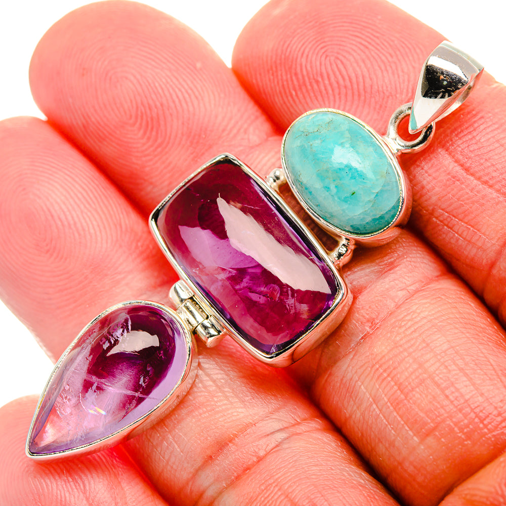 Amethyst, Amazonite 925 Sterling Silver Pendant 2 1/4" (925 Sterling Silver) PD37648