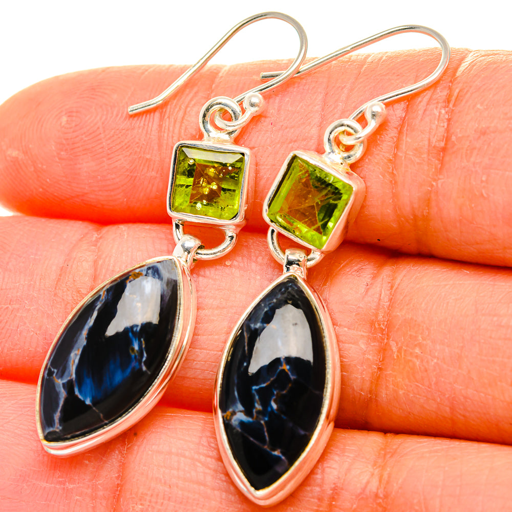Anasilvercos Pietersite, Peridot Earrings 1 3/4" (925 Sterling Silver)
