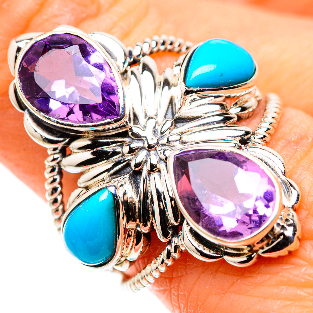 Large Faceted Amethyst, Sleeping Beauty Turquoise Ring Size 9 (925 Sterling Silver) RING136129