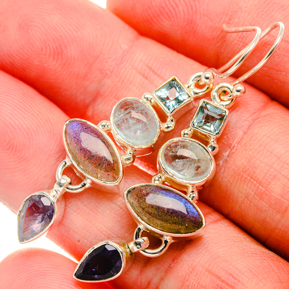 Labradorite, Tanzanite, Aquamarine, Blue Topaz Earrings 1 7/8" (925 Sterling Silver) EARR431844