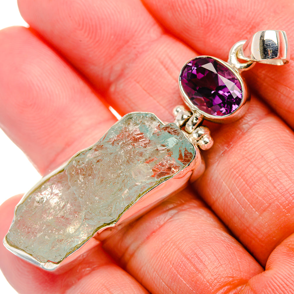Rough Aquamarine, Amethyst 925 Sterling Silver Pendant 2 3/8" (925 Sterling Silver) PD37663