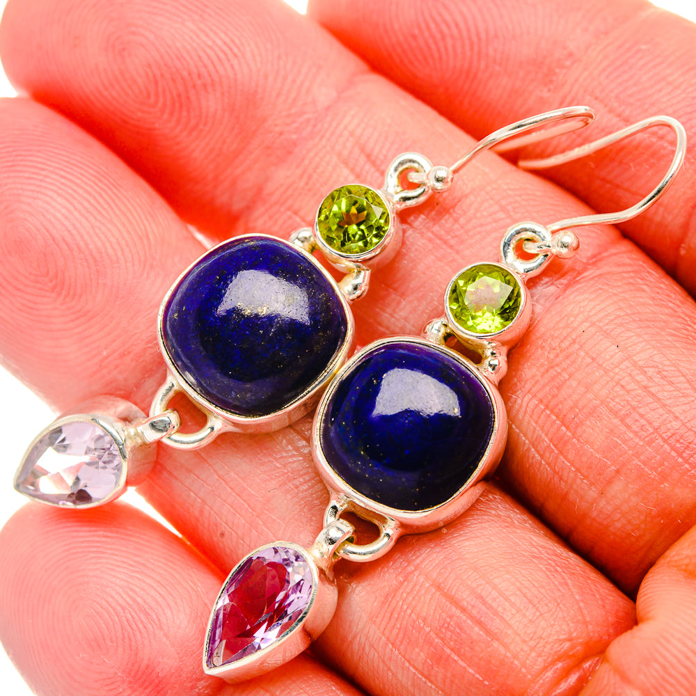 Lapis Lazuli, Kunzite, Peridot Earrings 2" (925 Sterling Silver) EARR431881