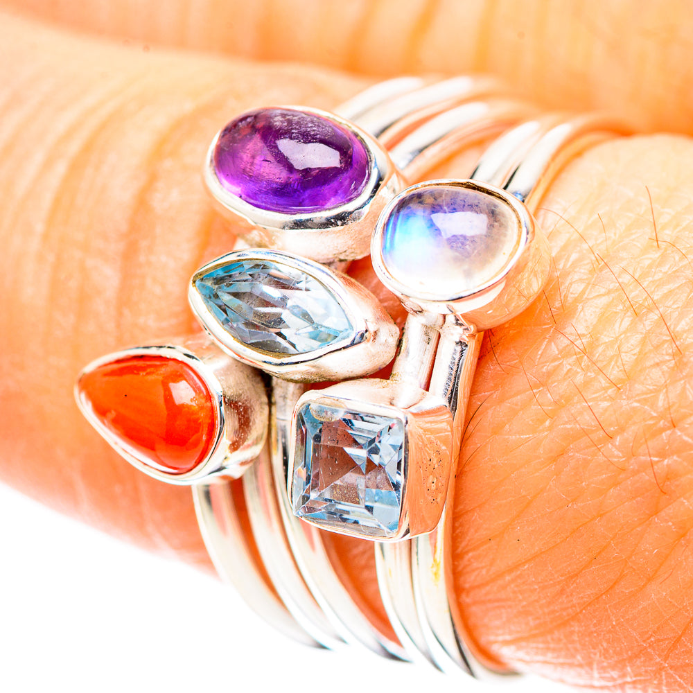 Red Coral, Amethyst, Rainbow Moonstone, Blue Topaz 925 Sterling Silver Ring Size 7.75 (925 Sterling Silver) RING137297
