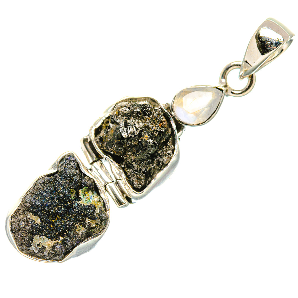 Rough Azurite, Rainbow Moonstone Pendant 2" (925 Sterling Silver) PD36794