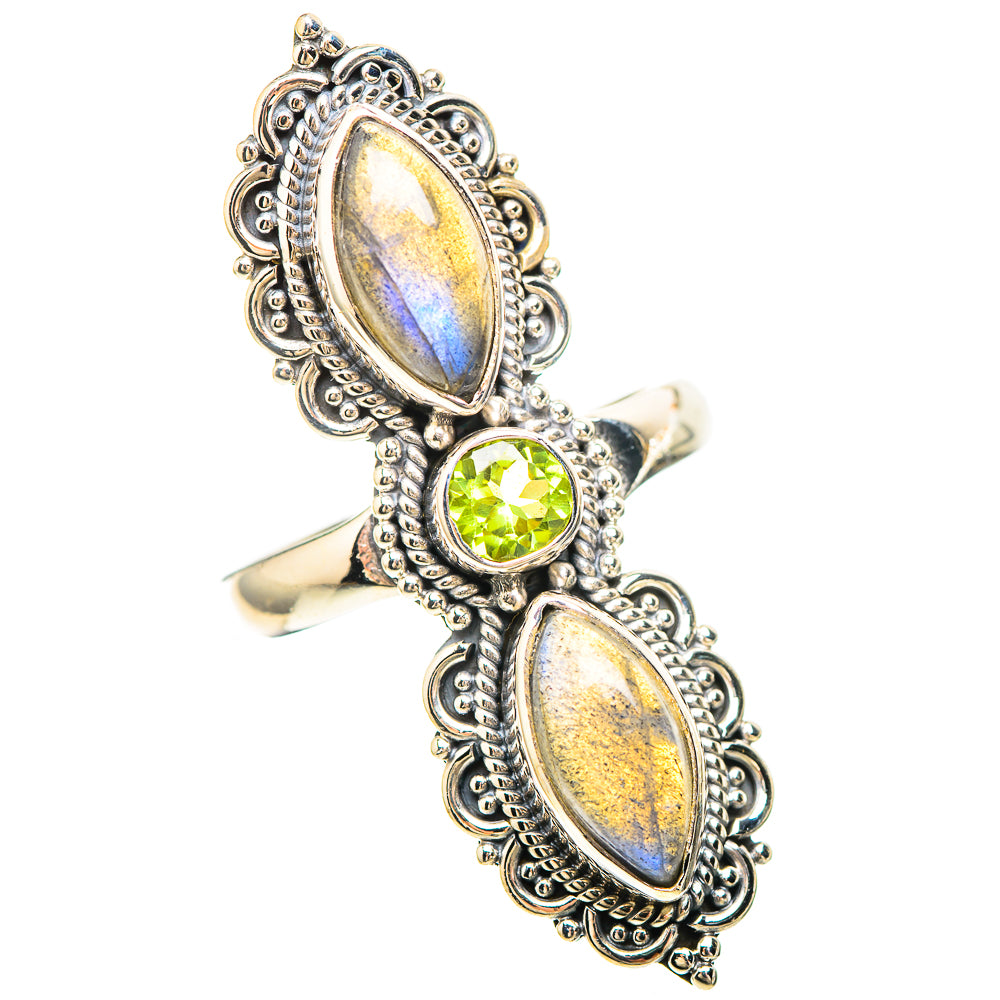 Large Labradorite, Peridot 925 Sterling Silver Ring Size 9 (925 Sterling Silver) RING137339