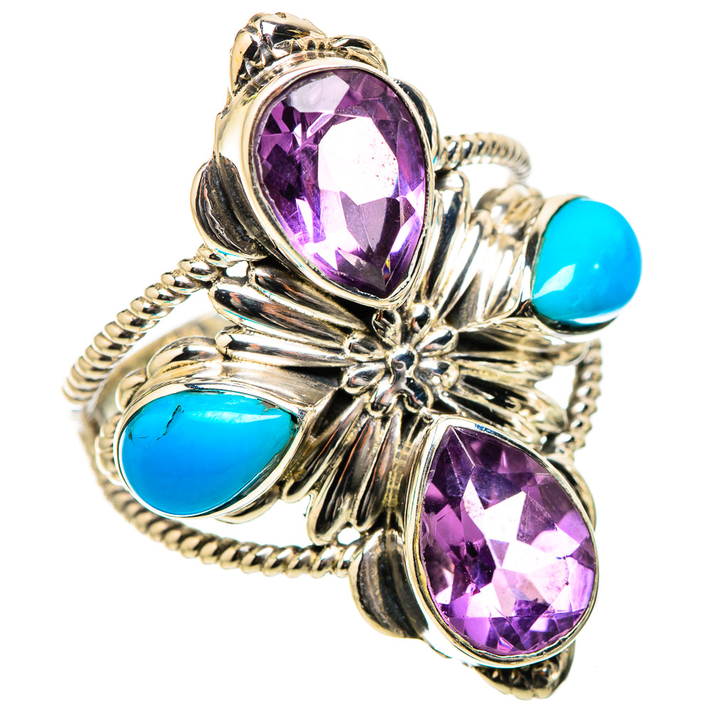 Large Faceted Amethyst, Sleeping Beauty Turquoise Ring Size 10 (925 Sterling Silver) RING135574