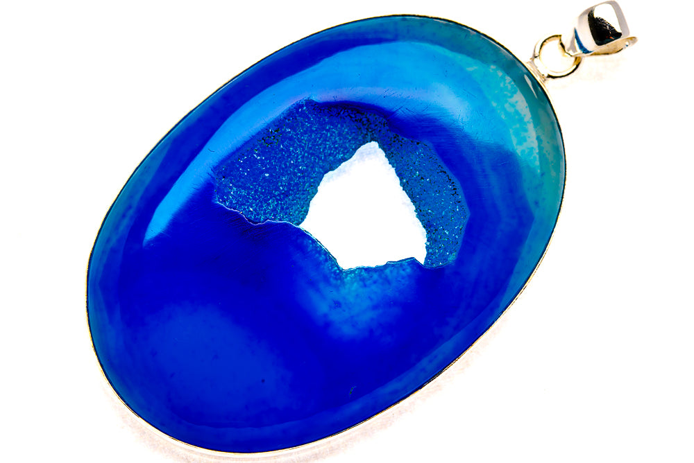 Huge Blue Window Druzy Pendant 3" (925 Sterling Silver) PD37329