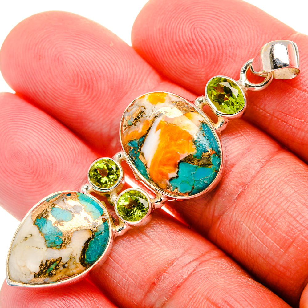 Spiny Oyster Turquoise, Peridot 925 Sterling Silver Pendant 2 3/8" (925 Sterling Silver) PD37698