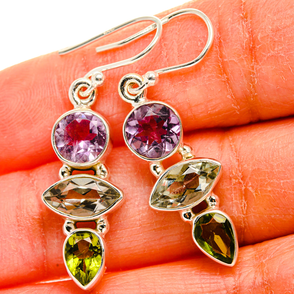 Green Amethyst, Peridot, Amethyst Earrings 1 3/4"  (925 Sterling Silver) EARR431631