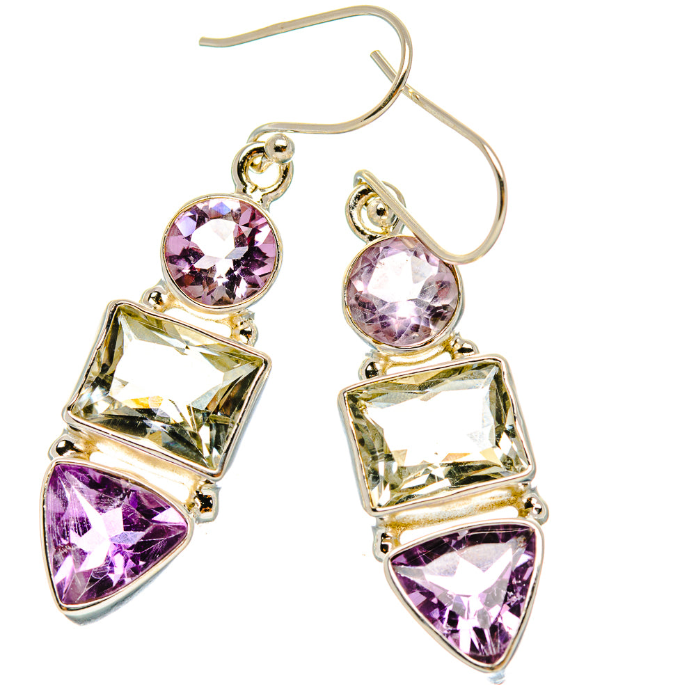 Anasilvercos Green Amethyst, Amethyst Earrings 1 7/8" (925 Sterling Silver)
