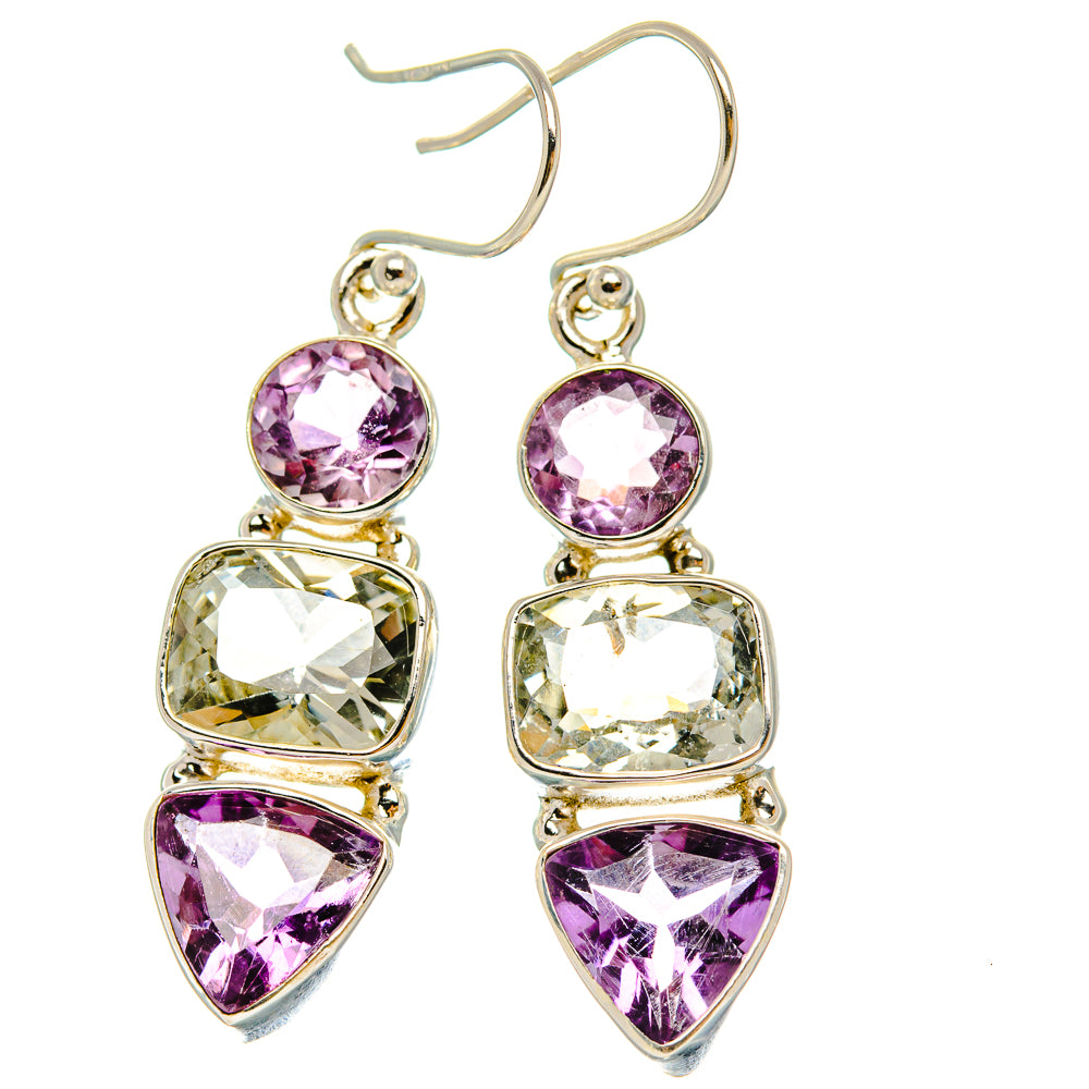 Anasilvercos Green Amethyst, Amethyst Earrings 1 7/8" (925 Sterling Silver)