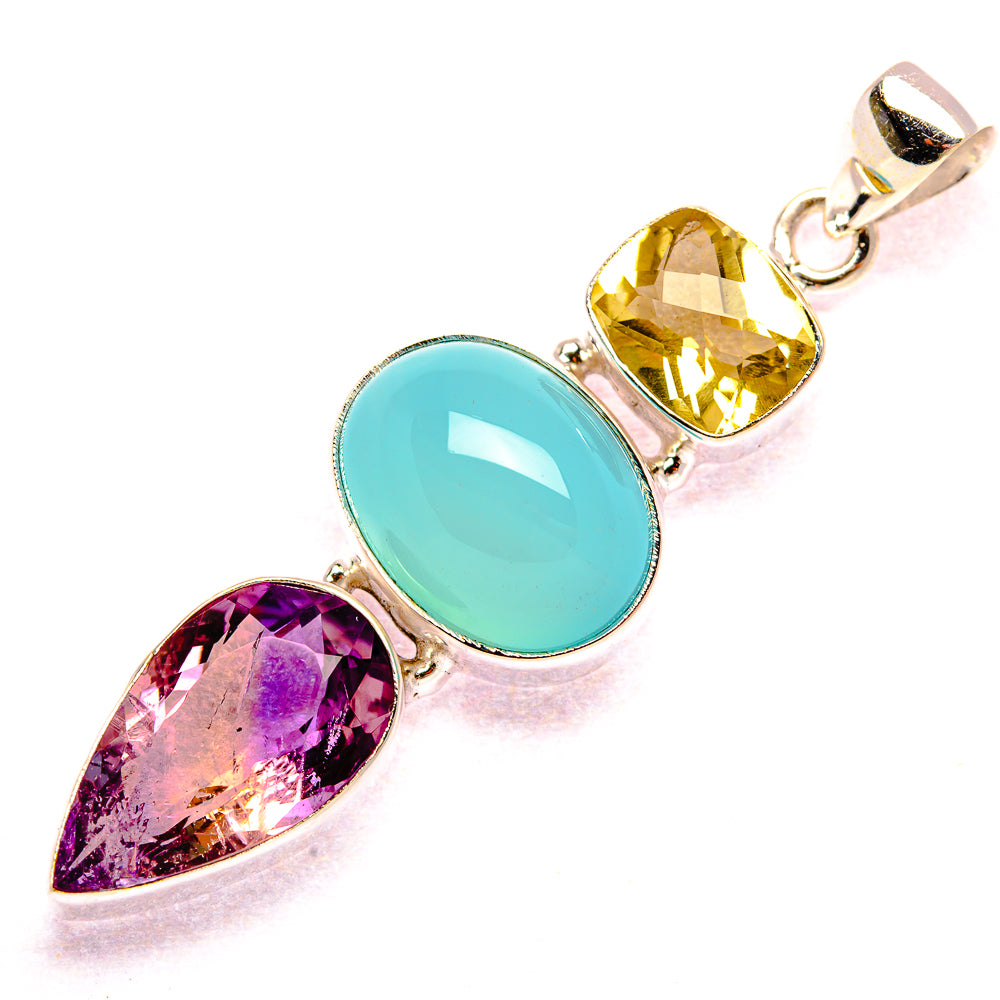 Faceted Ametrine, Aquamarine, Citrine Pendant 2 1/8" (925 Sterling Silver) PD37393