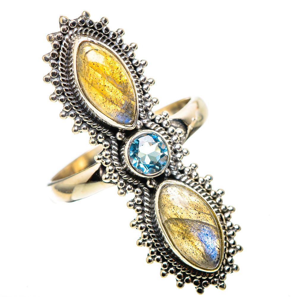 Large Labradorite, Blue Topaz 925 Sterling Silver Ring Size 10.75 (925 Sterling Silver) RING137775