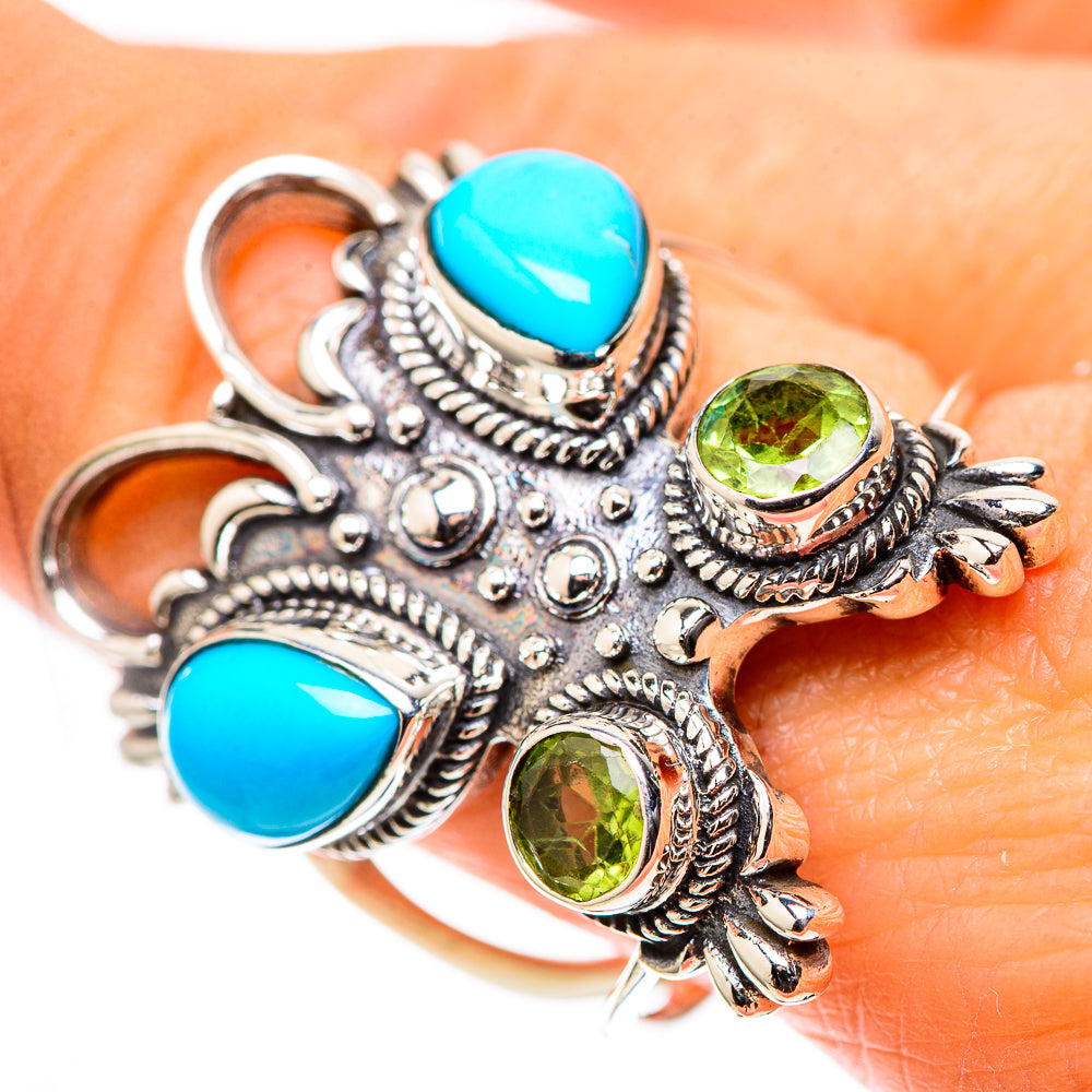 Large Sleeping Beauty Turquoise, Peridot 925 Sterling Silver Ring Size 10 (925 Sterling Silver) RING137788