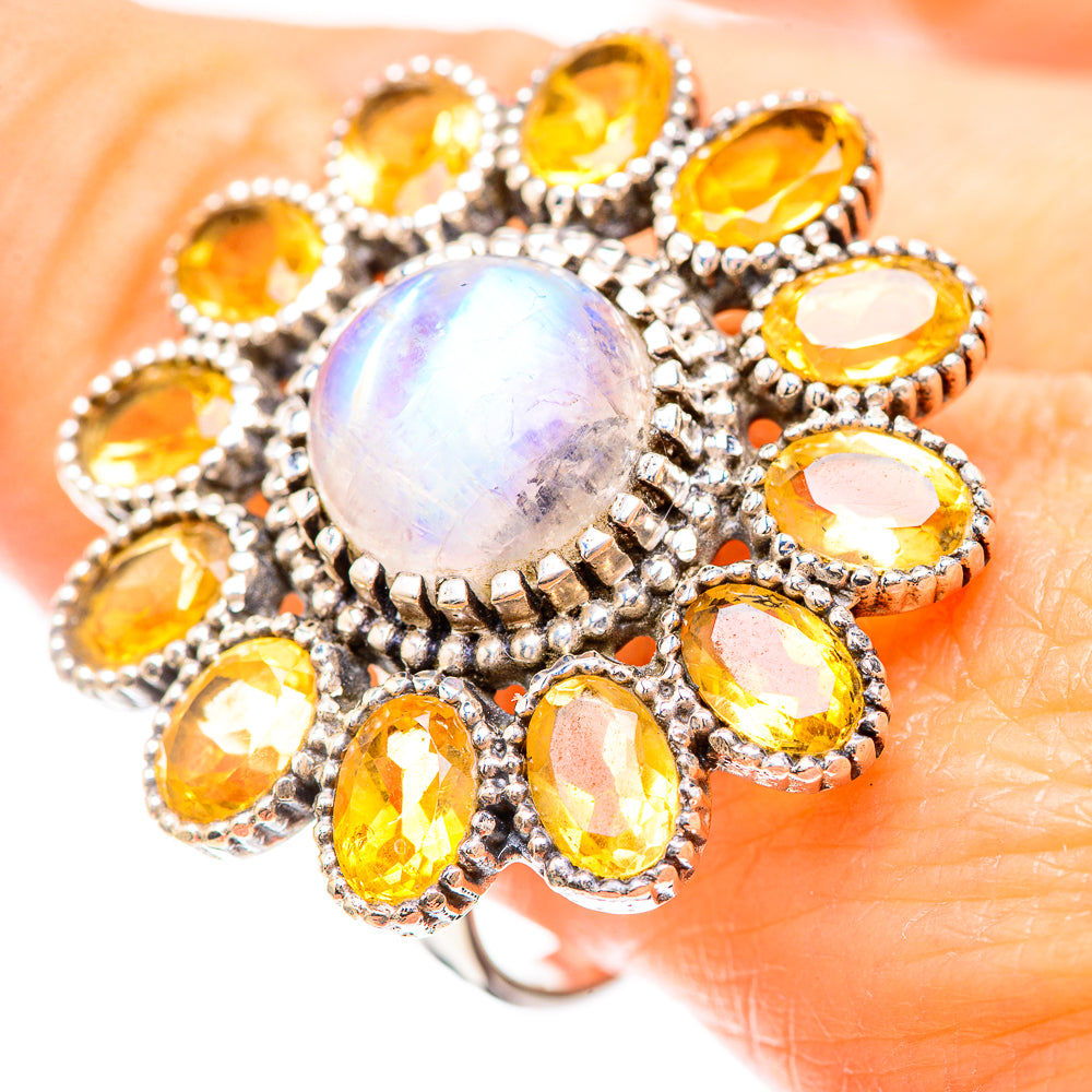 Large Rainbow Moonstone, Citrine Ring Size 10 (925 Sterling Silver) RING137151