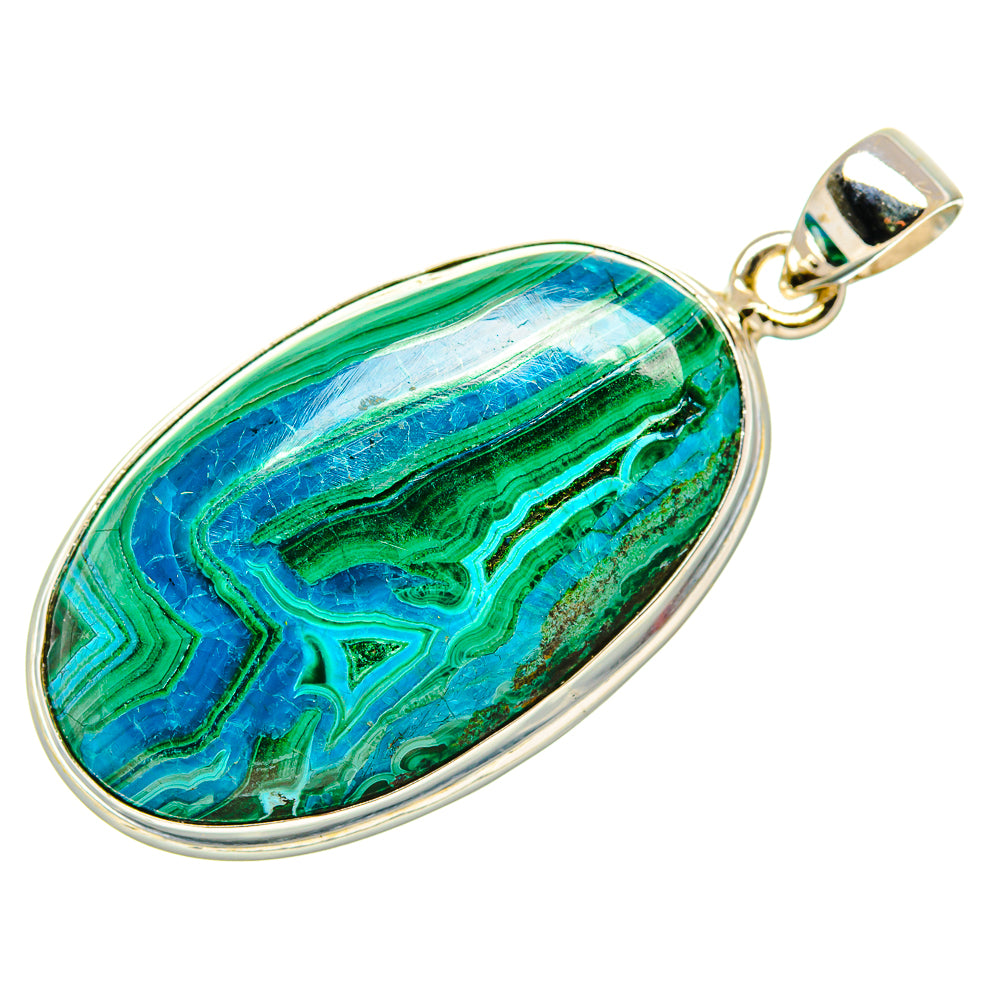 Malachite In Chrysocolla Pendant 1 3/4"  (925 Sterling Silver) PD36902