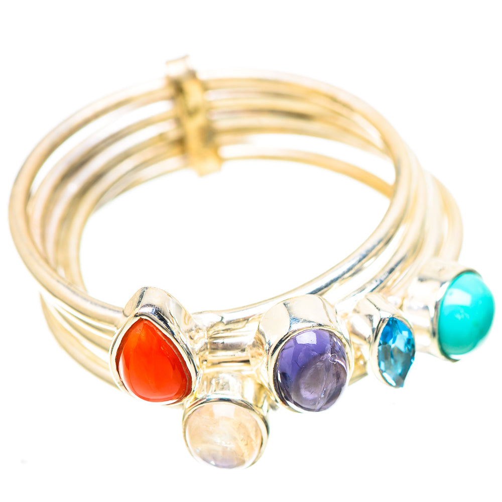 Larimar, Tanzanite, Carnelian, Blue Topaz, Rainbow Moonstone Ring Size 9.25 (925 Sterling Silver) RING137051