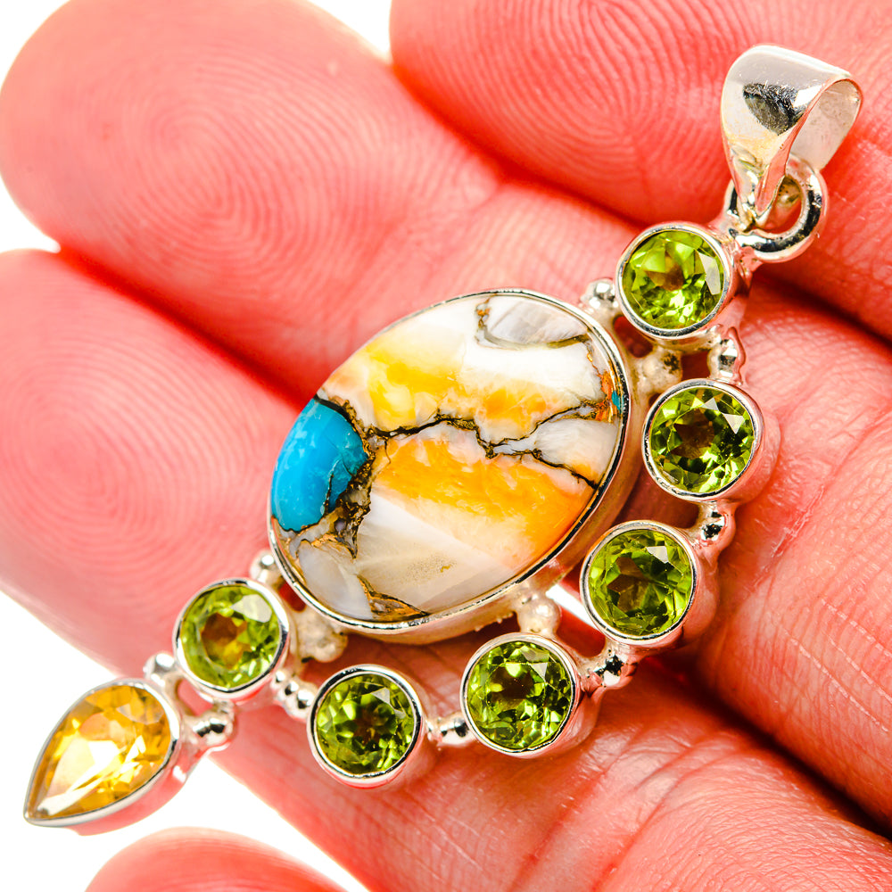Spiny Oyster Turquoise, Peridot, Citrine 925 Sterling Silver Pendant 2 1/8" (925 Sterling Silver) PD37624