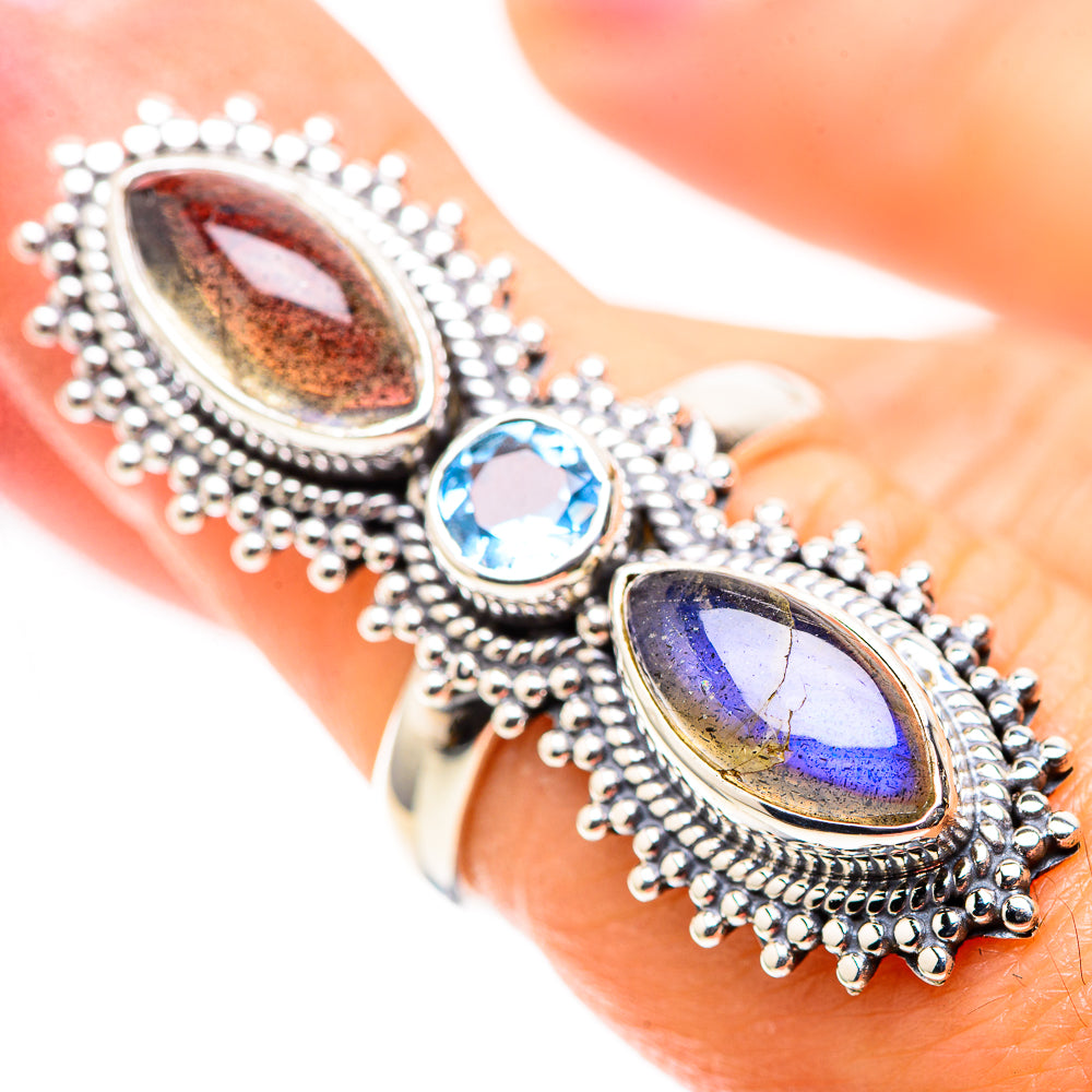 Large Labradorite, Blue Topaz 925 Sterling Silver Ring Size 6.25 (925 Sterling Silver) RING137545