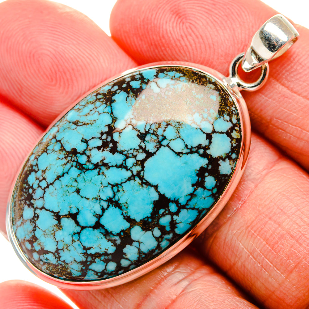 Tibetan Turquoise Pendant 2" (925 Sterling Silver) PD37005