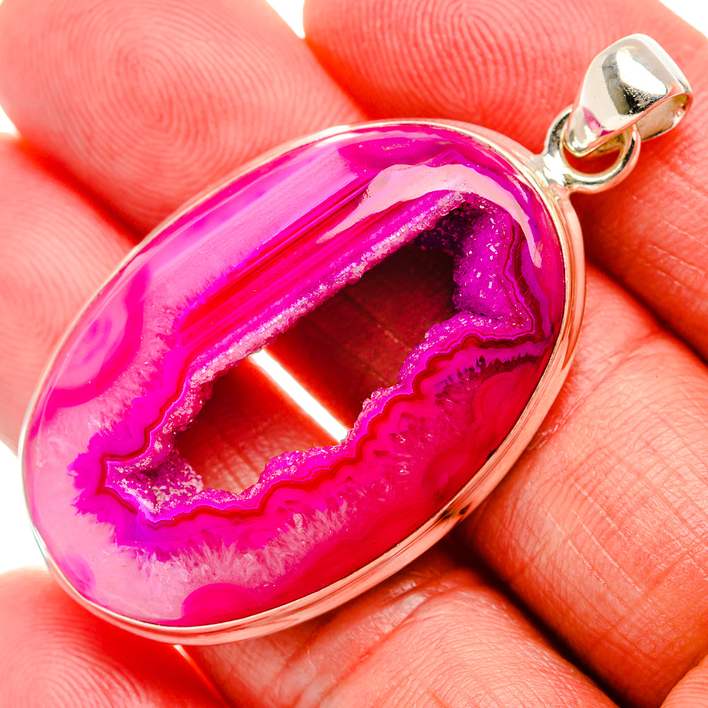 Pink Window Druzy Slice Pendant 2" (925 Sterling Silver) PD37046