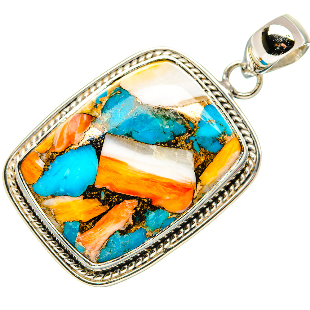 Spiny Oyster Turquoise Pendant 1 3/4" (925 Sterling Silver) PD36284