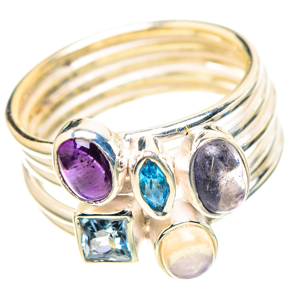 Natural Tanzanite, Blue Topaz, Rainbow Moonstone Ring Size 6.75 (925 Sterling Silver) RING136718