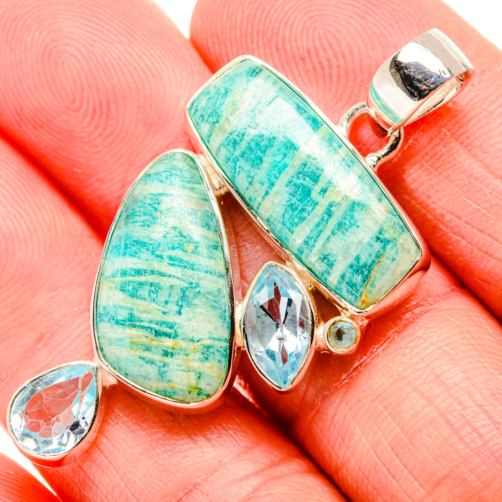 Amazonite, Blue Topaz Pendant 1 3/4" (925 Sterling Silver) PD36834