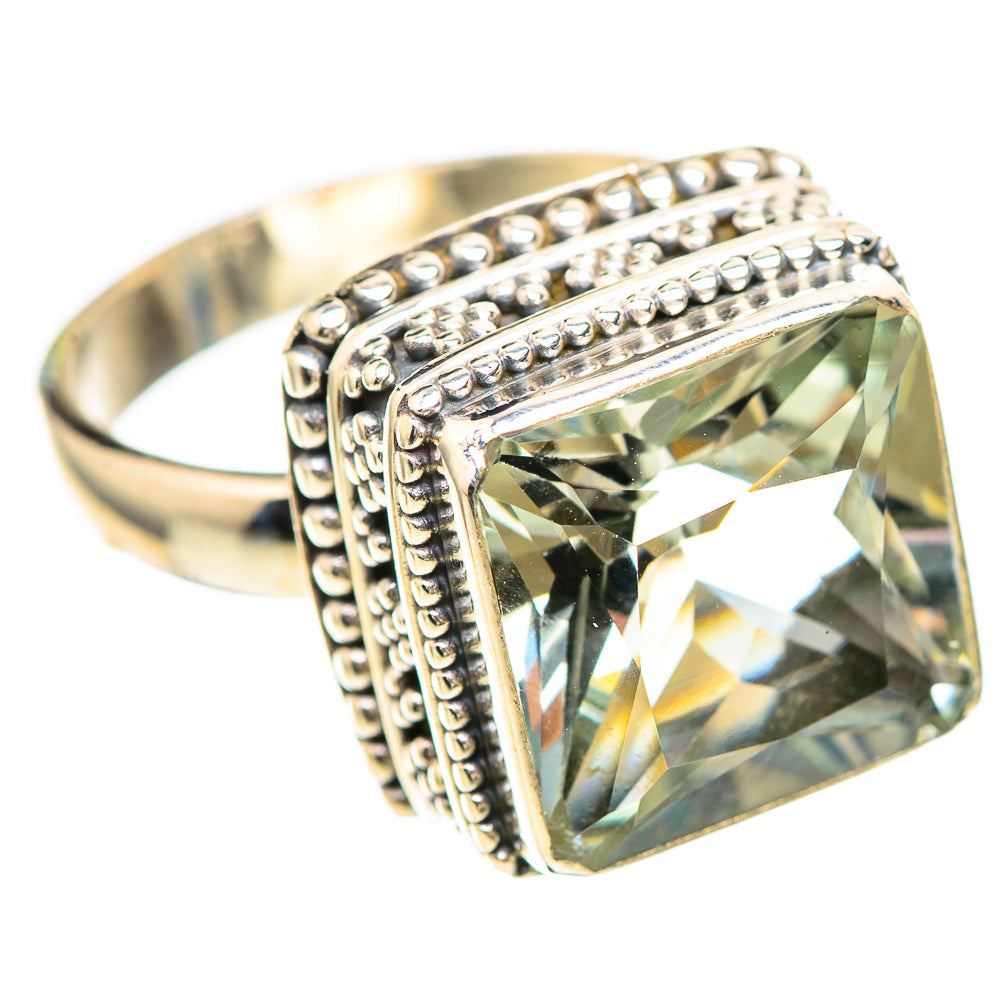 Faceted Green Amethyst Ring Size 7.25 (925 Sterling Silver) RING136399