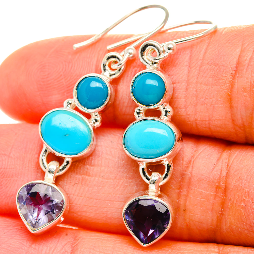 Anasilvercos Sleeping Beauty Turquoise, Tanzanite Earrings 1 3/4" (925 Sterling Silver)