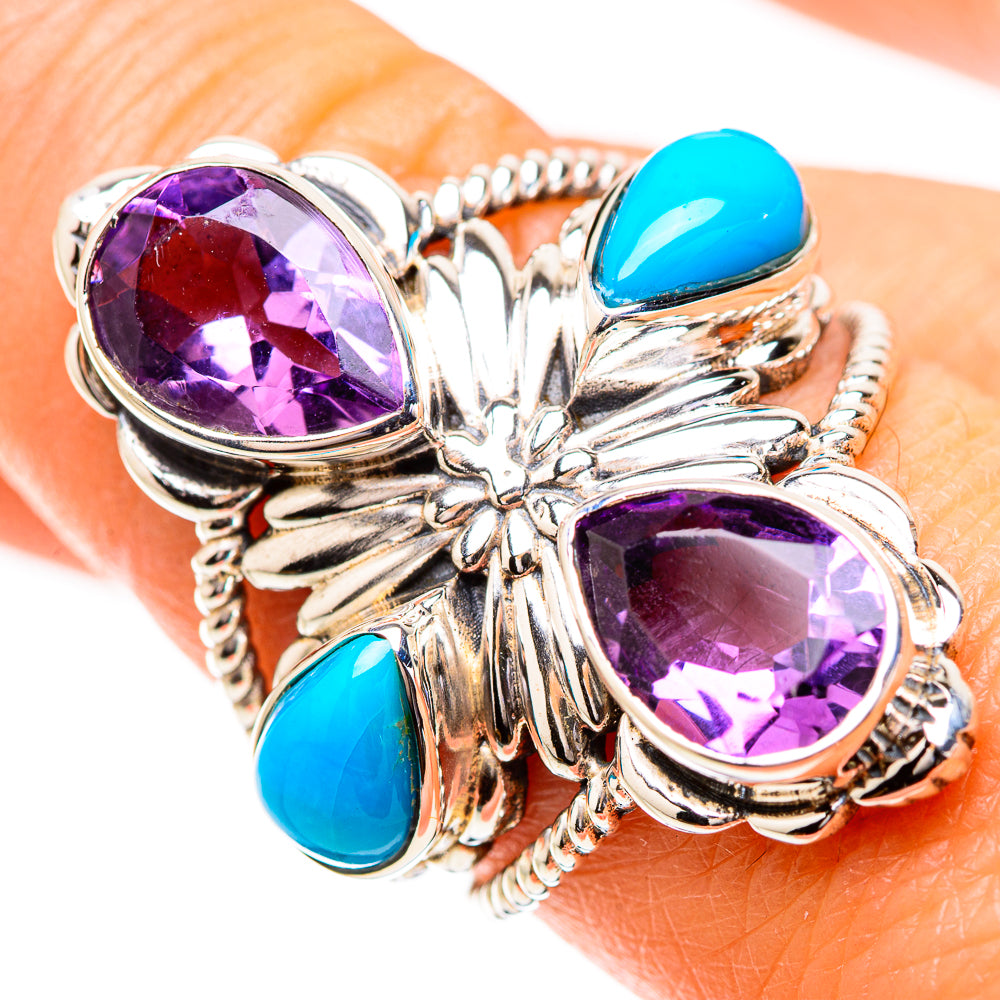 Large Faceted Amethyst, Sleeping Beauty Turquoise Ring Size 8.25 (925 Sterling Silver) RING135367