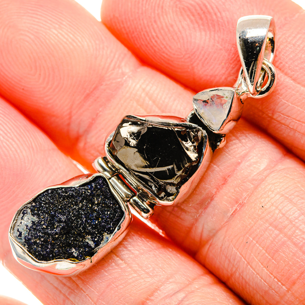 Azurite, Shungite, Rainbow Moonstone Pendant 1 7/8" (925 Sterling Silver) PD36325