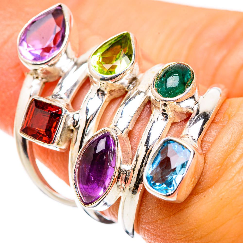 Amethyst, Blue Topaz, Green Aventurine, Peridot, Garnet Ring Size 6.25 (925 Sterling Silver) RING135467