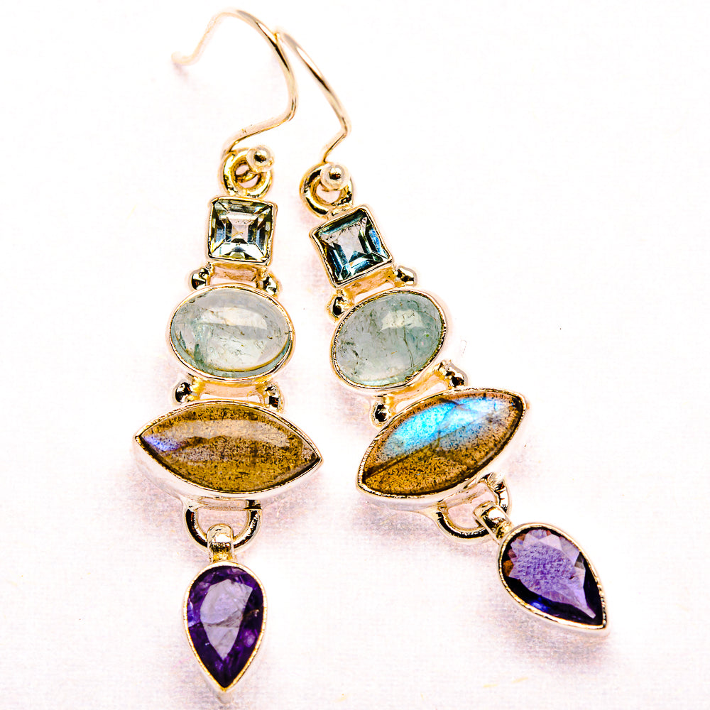 Labradorite, Amethyst, Aquamarine, Blue Topaz 925 Sterling Silver Earrings 2" (925 Sterling Silver) EARR431934