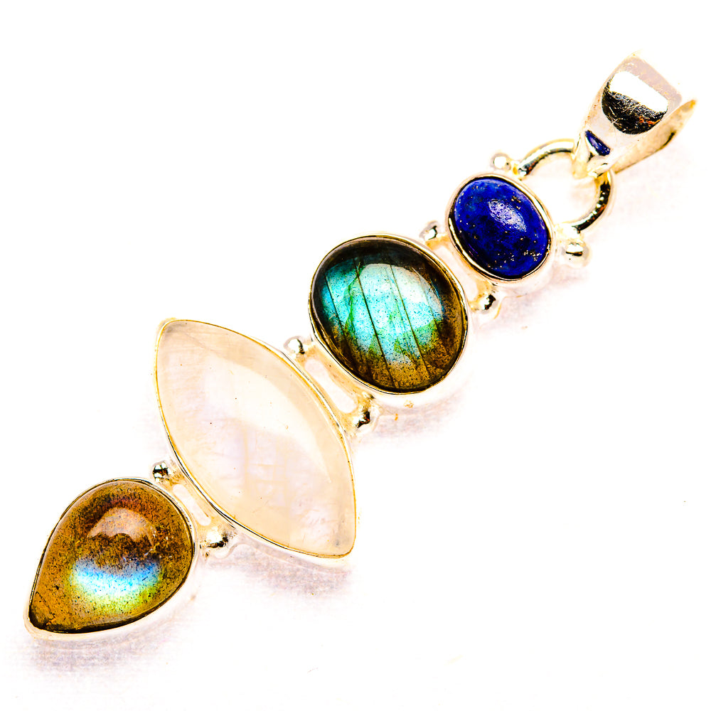 Rainbow Moonstone, Labradorite, Lapis Lazuli 925 Sterling Silver Pendant 2" (925 Sterling Silver) PD37741
