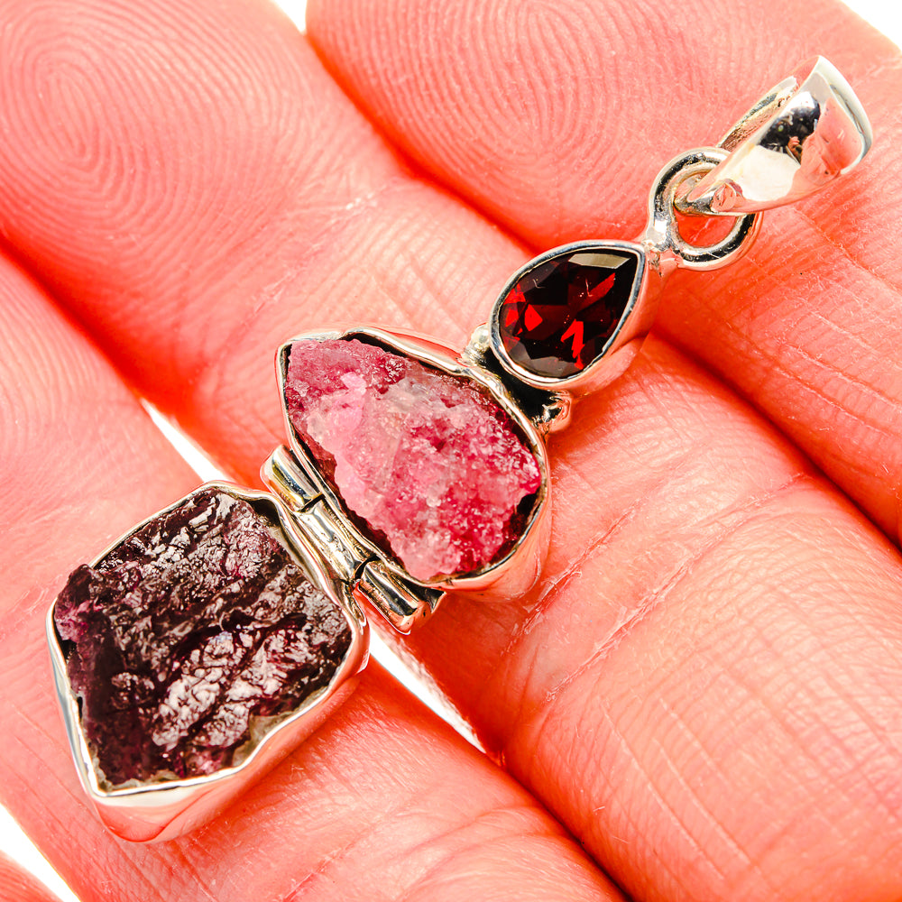 Rough Pink Tourmaline, Garnet Pendant 1 3/4" (925 Sterling Silver) PD36822