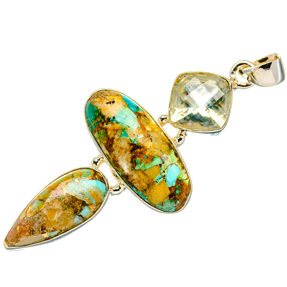 Kingman Mohave Turquoise, Green Amethyst Pendant 2 1/4"  (925 Sterling Silver) PD37189