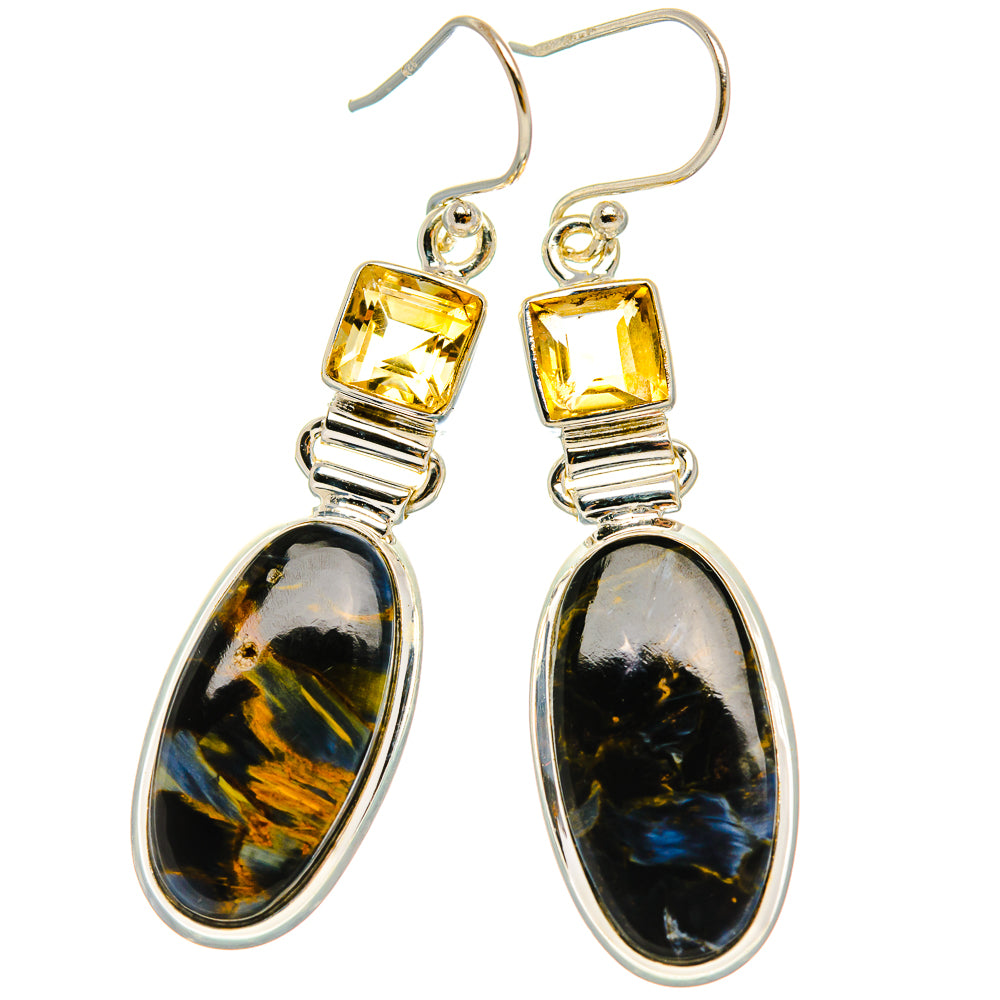 Anasilvercos Pietersite, Citrine Earrings 2" (925 Sterling Silver)