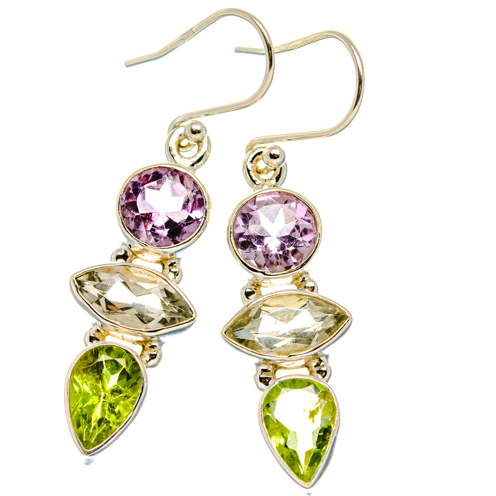 Green Amethyst, Peridot, Amethyst Earrings 1 3/4"  (925 Sterling Silver) EARR431635