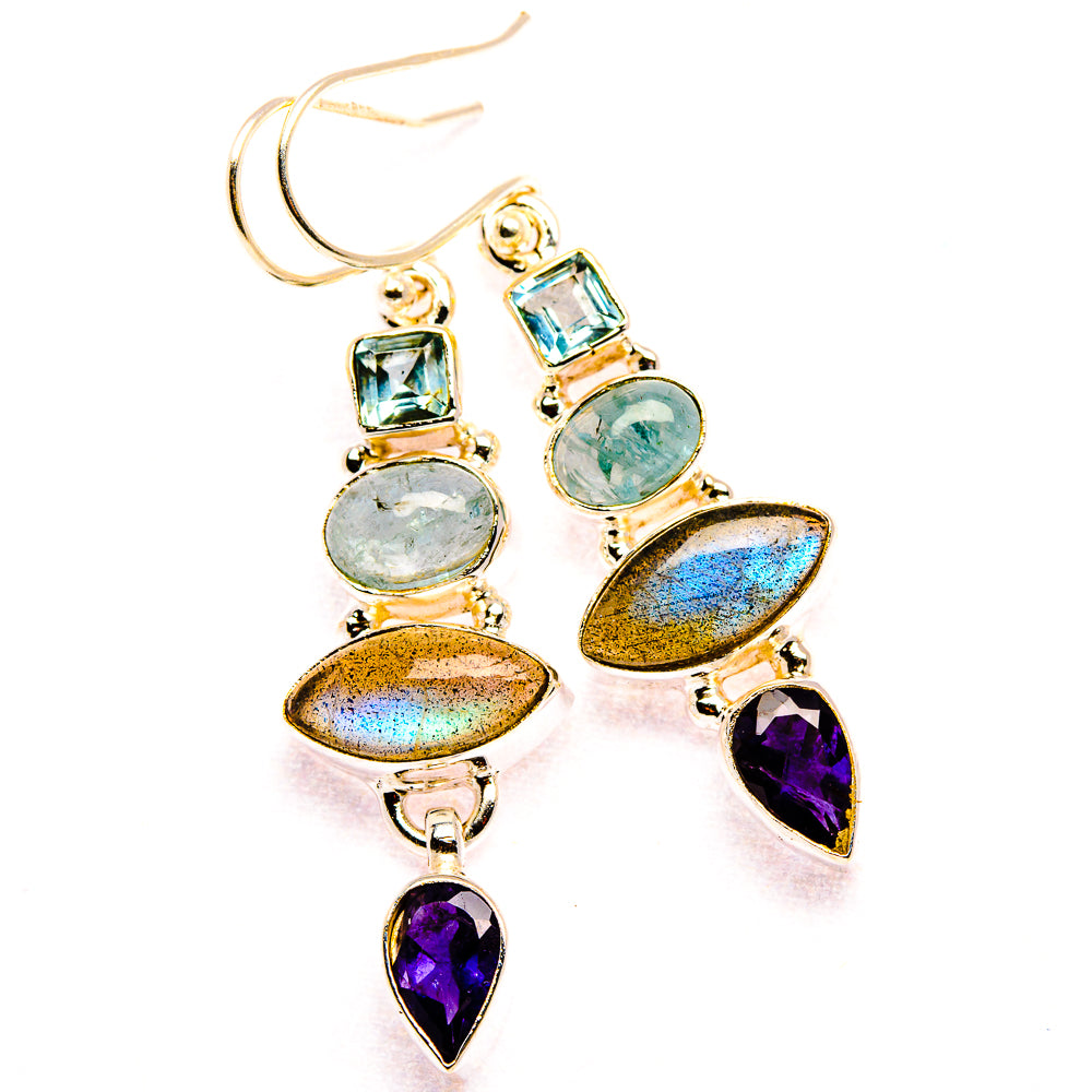 Labradorite, Tanzanite, Aquamarine, Blue Topaz Earrings 1 3/4" (925 Sterling Silver) EARR431889