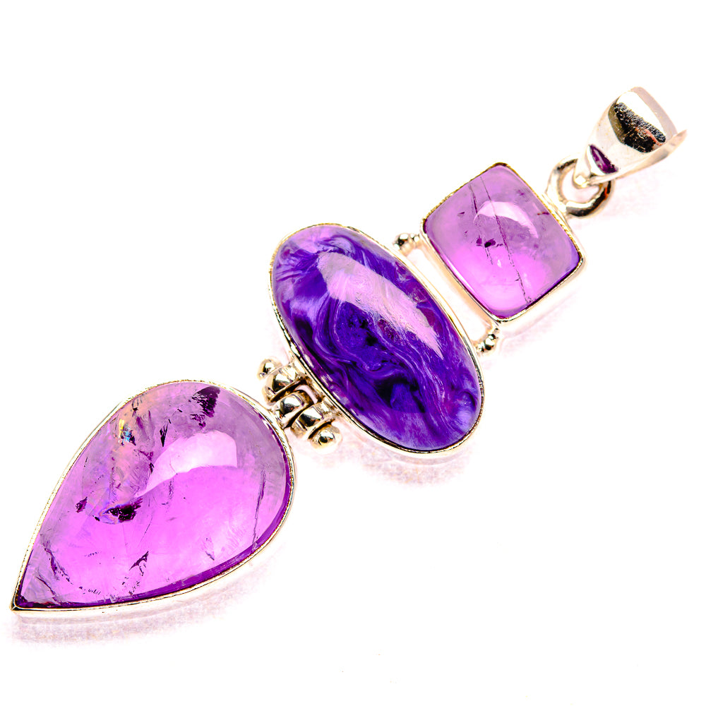 Amethyst, Charoite Pendant 2 3/8" (925 Sterling Silver) PD37398