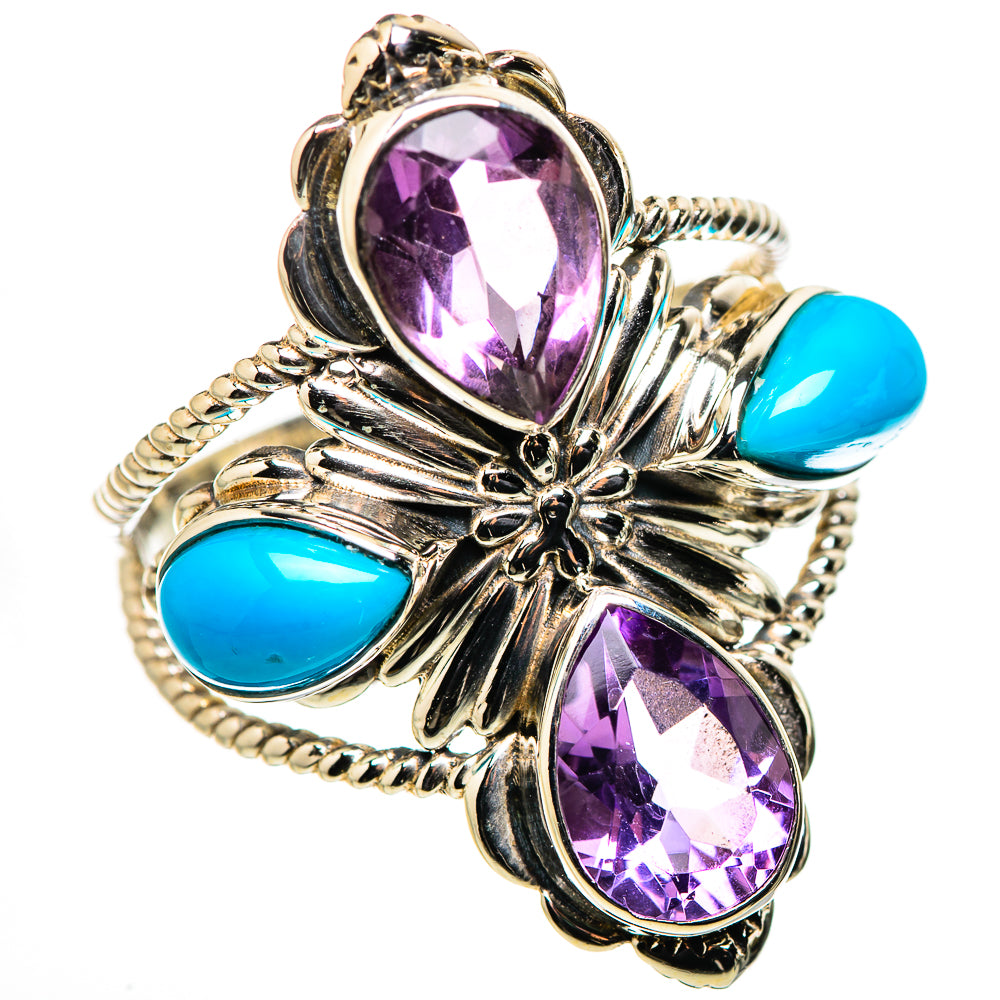 Large Faceted Amethyst, Sleeping Beauty Turquoise Ring Size 10.5 (925 Sterling Silver) RING134707