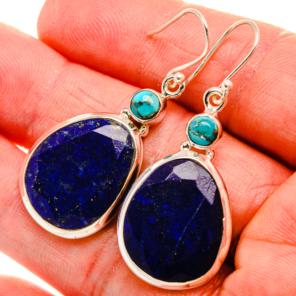 Lapis Lazuli, Tibetan Turquoise 925 Sterling Silver Earrings 1 3/4" E431823
