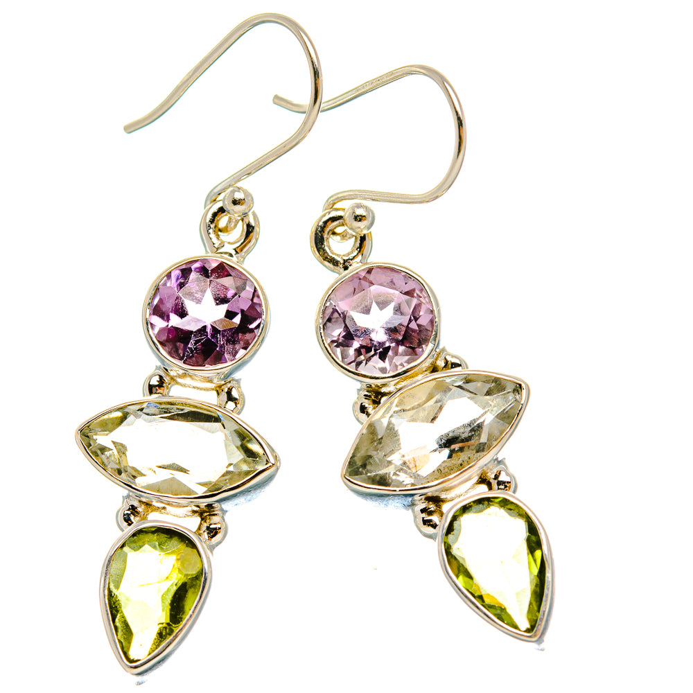 Anasilvercos Faceted Green Amethyst, Amethyst, Peridot Earrings 1 1/2" (925 Sterling Silver)