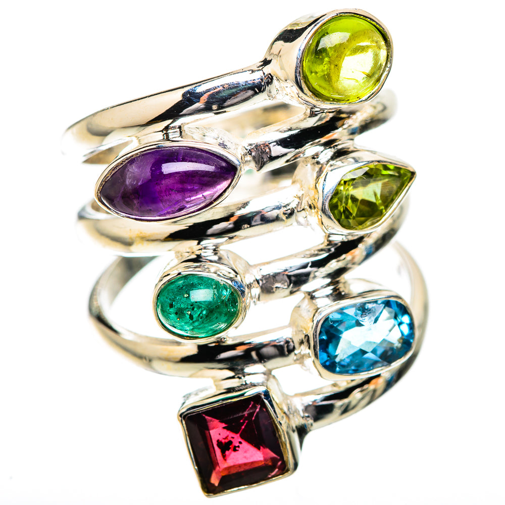 Large Garnet, Amethyst, Peridot, Blue Topaz, Emerald Ring Size 7.25 (925 Sterling Silver) RING135962