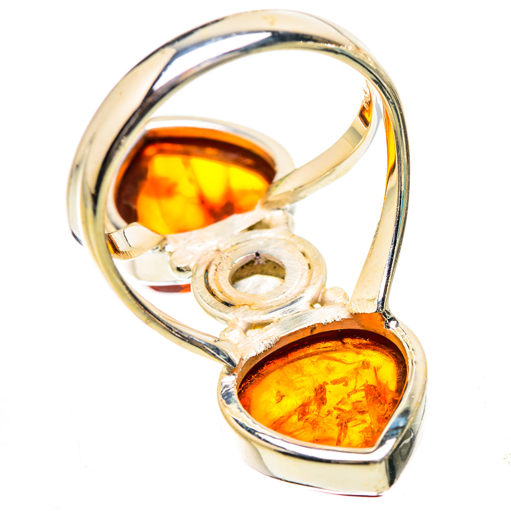 Large Baltic Amber, Rainbow Moonstone Ring Size 7.75 (925 Sterling Silver) RING135386