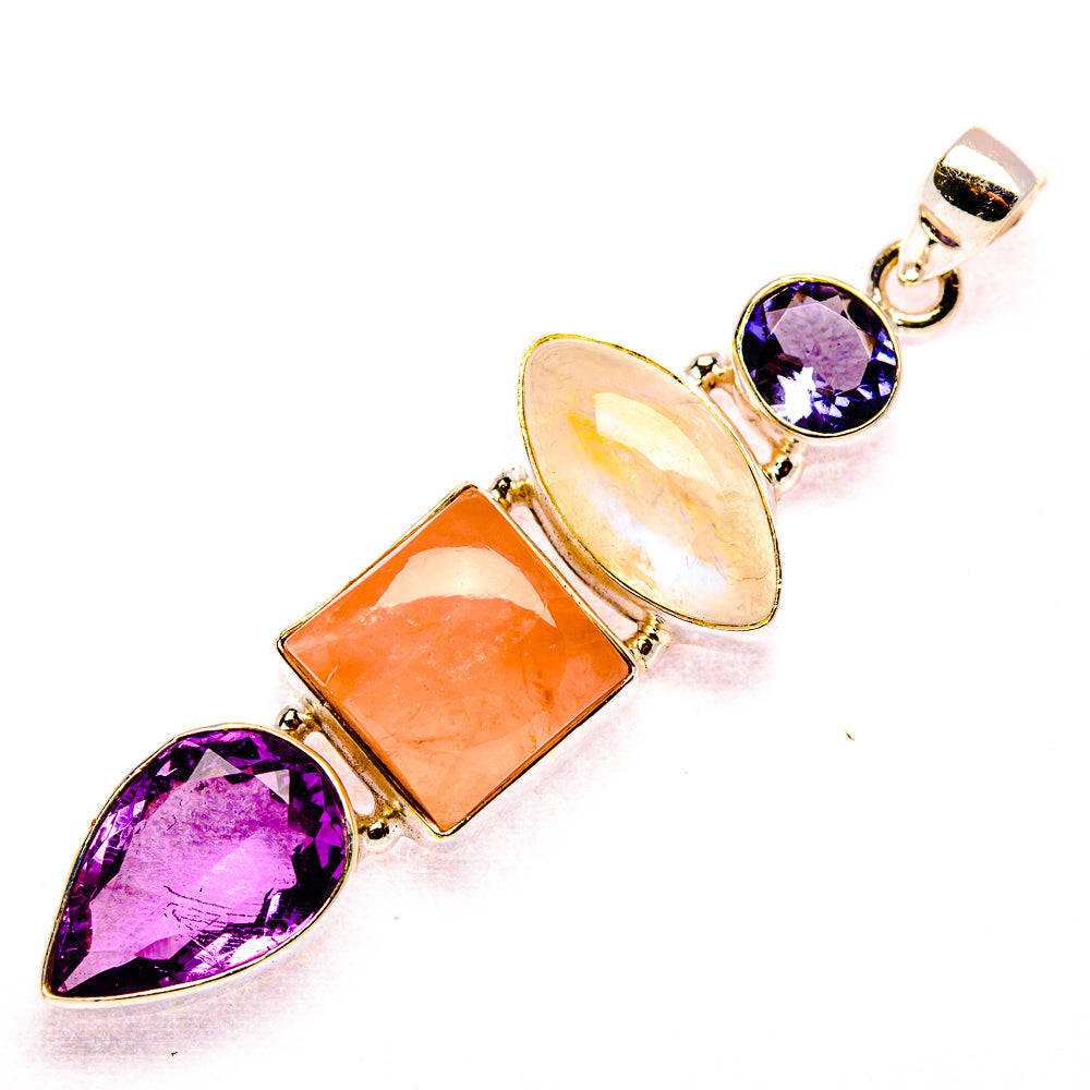 Rose Quartz, Amethyst, Rainbow Moonstone, Tanzanite 925 Sterling Silver Pendant 2 1/2" (925 Sterling Silver) PD37650