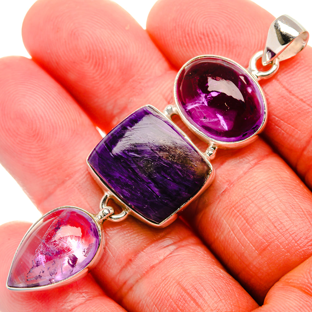 Charoite, Amethyst 925 Sterling Silver Pendant 2 5/8" (925 Sterling Silver) PD37739