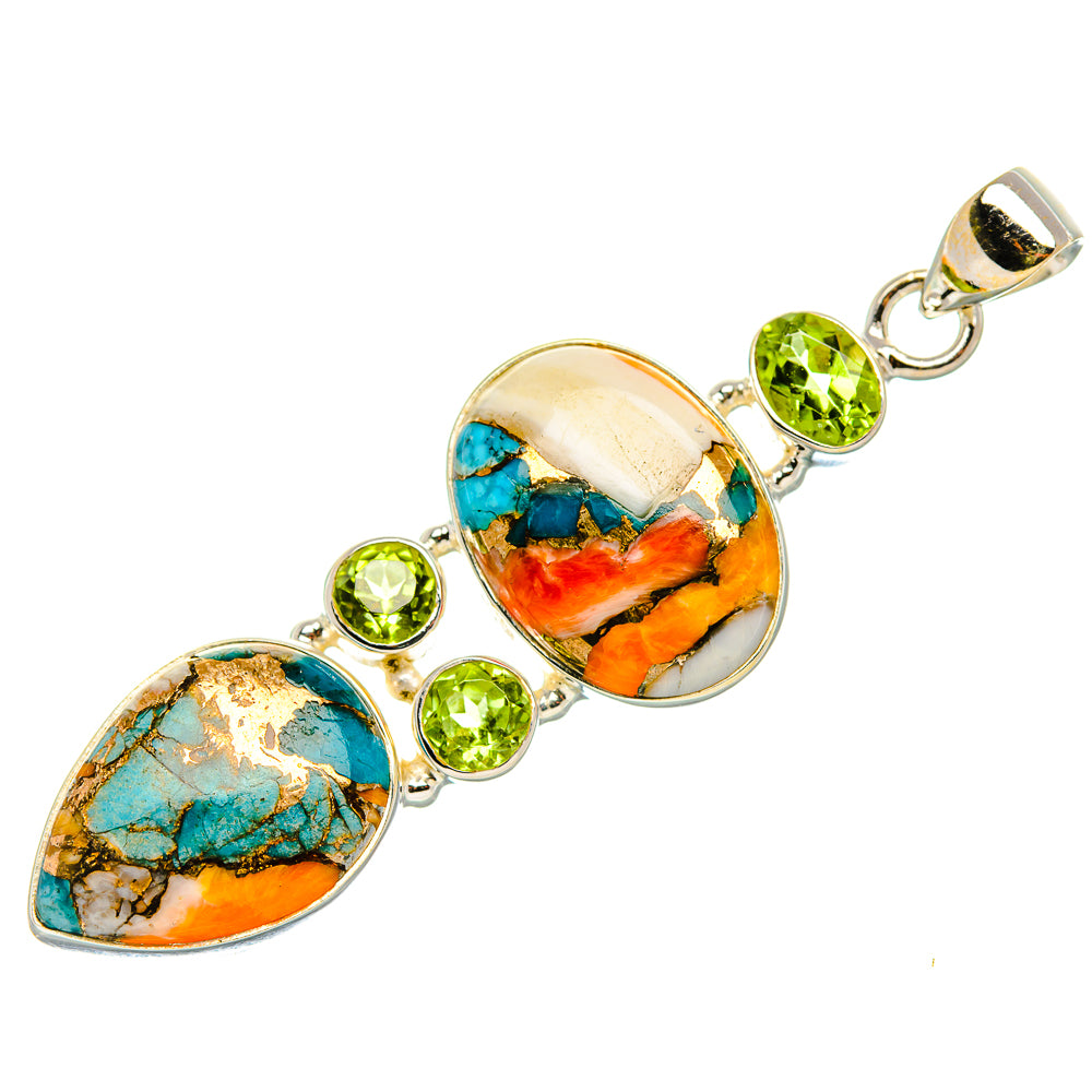 Spiny Oyster Turquoise, Peridot 925 Sterling Silver Pendant 2 3/8" (925 Sterling Silver) PD37720